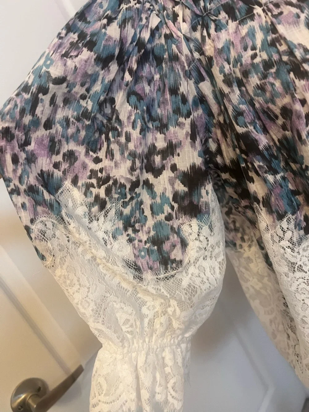 Anthropologie Ombre Floral Lace Button-Front Blouse — White, Blue, Purple - Picture 4 of 5